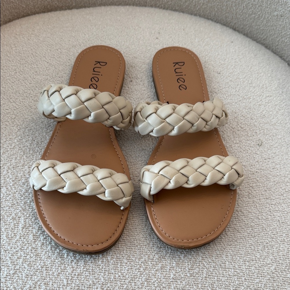 Ruiee Women's Braided Double-Strap Slide Sandals in Cream